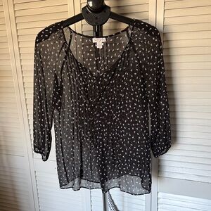Black Sheer Blouse with White Accents